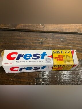 Vintage 1960s/70s Crest Regular Toothpaste 9 oz Fluoristan IOB Prop Decor